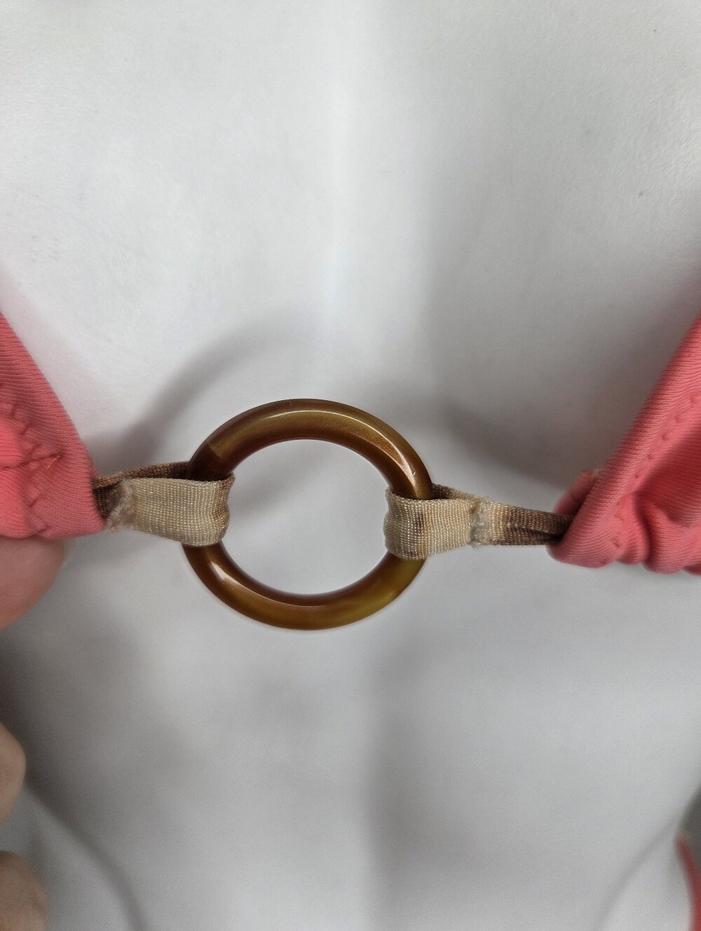 Ranji Ya Manji Size 2 (Small) Coral Pink Triangle Bikini with Acrylic Ring - Picture 6 of 15